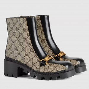 Gucci Interlocking G Horsebit Boots In GG Supreme Canvas