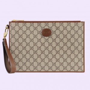 Gucci Portfolio Pouch in Beige GG Canvas with Interlocking G