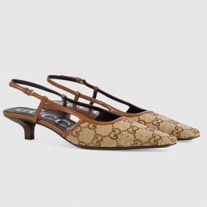 Gucci Slingback Pumps in GG Canvas with Crystals