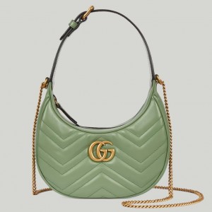 Gucci GG Marmont Half-moon Mini Bag in Green Chevron Leather