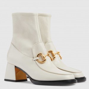 Gucci Ankle Boots in White Leather with Horsebit