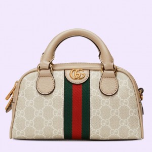 Gucci Ophidia GG Mini Top Handle Bag in White Supreme Canvas