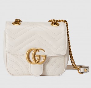 Gucci GG Marmont Square Mini Bag in White Chevron Leather