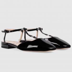 Gucci T-strap Ballet Flats in Black Patent Calfskin