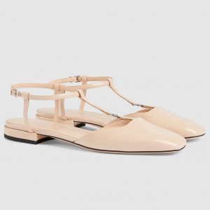 Gucci T-strap Ballet Flats in Light Pink Patent Calfskin