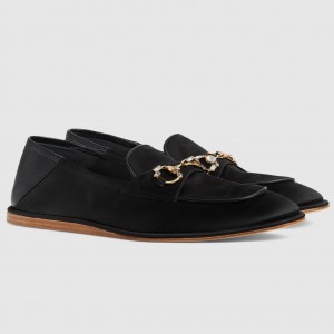 Gucci Women's Horsebit Loafers in Black Satin with Crystals