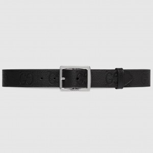 Gucci Black GG Rubber-effect Leather Belt 35MM with Square Buckle