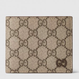 Gucci Bi-fold Wallet in Beige Supreme Canvas with Brown Interior