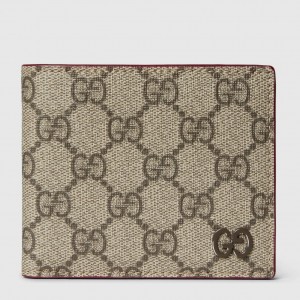 Gucci Bi-fold Wallet in Beige Supreme Canvas with Red Interior