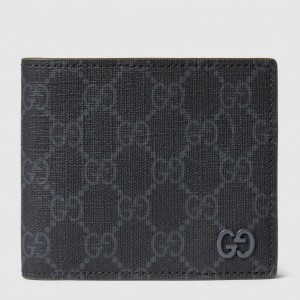 Gucci Bi-fold Coin Wallet in Black Supreme Canvas with Grey Interior