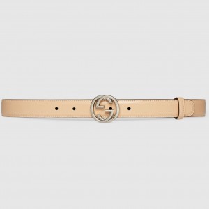 Gucci Interlocking G Belt 25MM in Beige Leather