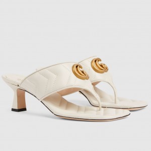 Gucci Women's GG Marmont Thong Sandals 55mm in White Leather