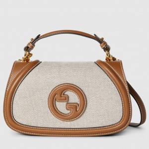 Gucci New Blondie Small Handle Bag in Canvas with Brown Leather