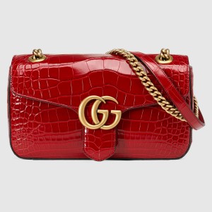 Gucci GG Marmont Small Shoulder Bag in Red Crocodile Leather
