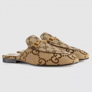 ‎Gucci Women's Princetown Slippers in Beige Jumbo GG Canvas