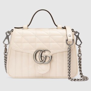 Gucci GG Marmont Mini Top Handle Bag in White Matelasse Leather