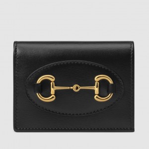 Gucci Horsebit 1955 Card Case Wallet in Black Calfskin