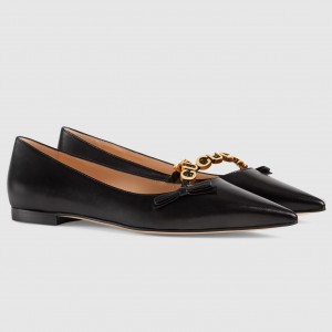 Gucci Ballet Flats in Black Leather with GUCCI Metal