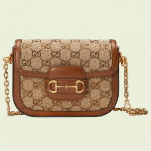 Gucci Horsebit 1955 Mini Chain Bag in GG Supreme with Crystals