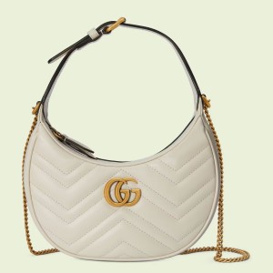 Gucci GG Marmont Half-moon Mini Bag in White Chevron Leather