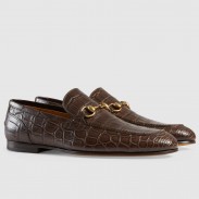 Gucci Men's Jordaan Loafers in Brown Crocodile Embosses Leather