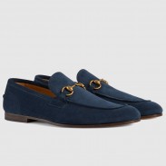 Gucci Men's Jordaan Loafers in Blue Suede Leather