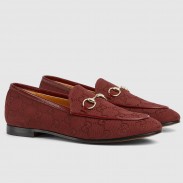 Gucci Women's Jordaan Loafers in Red GG canvas