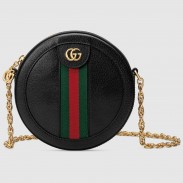 Gucci Ophidia GG Mini Round Shoulder Bag in Black Leather