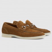 Gucci Men's Loafers with Horsebit in Brown Suede Leather