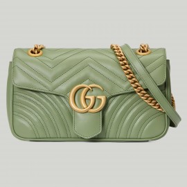 Gucci GG Marmont Small Shoulder Bag in Sage Green Chevron Leather