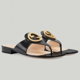 Gucci Blondie Thong Sandals in Black Leather