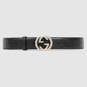 Gucci Interlocking G Buckle Belt 38MM in Black Signature Leather