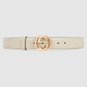 Gucci Interlocking G Buckle Belt 38MM in White Signature Leather