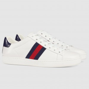 Gucci Women's Ace White Sneakers with Blue & Red Web