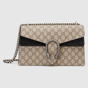 Gucci Dionysus Small Shoulder Bag in GG Canvas with Black Suede