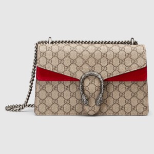 Gucci Dionysus Small Shoulder Bag in GG Canvas with Red Suede