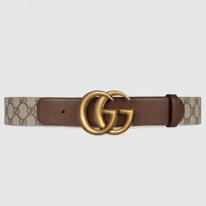 Gucci GG Supreme & Brown Leahter Belt 38MM with Double G Buckle