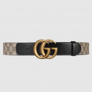 Gucci GG Supreme & Black Leahter Belt 38MM with Double G Buckle
