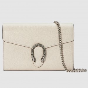Gucci Dionysus Mini Chain Wallet in White Leather