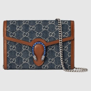 Gucci Dionysus Mini Chain Wallet in GG Washed Denim