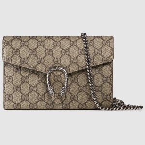 Gucci Dionysus Mini Chain Wallet in Beige GG Supreme Canvas