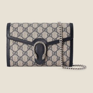 Gucci Dionysus Mini Chain Wallet in Blue GG Supreme Canvas