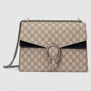 Gucci Dionysus Medium Shoulder Bag in GG Canvas with Black Suede