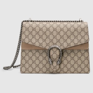 Gucci Dionysus Medium Shoulder Bag in GG Canvas with Taupe Suede