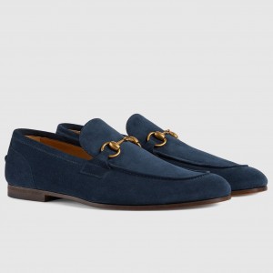 Gucci Men's Jordaan Loafers in Blue Suede Leather