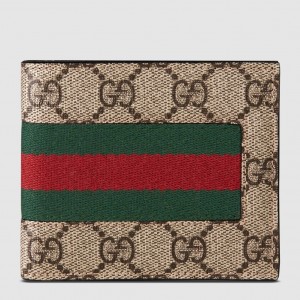 Gucci Bi-fold Wallet in Beige GG Supreme with Web