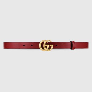 Gucci GG Marmont Thin Belt 20MM in Red Leather with Shiny Buckle
