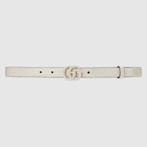 Gucci GG Marmont Belt 20MM in White Leather with White Buckle