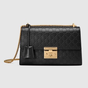 Gucci Padlock Medium Shoulder Bag in Black Guccissima Leather