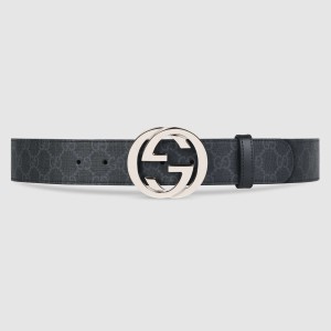 Gucci Black GG Supreme Belt 38MM with Interlocking G Buckle